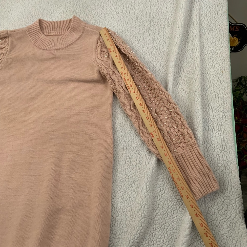Eliza J Faux Pearl Knit Sweater Dress Size Large Blush Pink Classic Preppy New - Picture 9 of 11